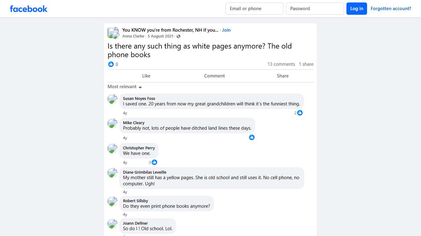 You KNOW you're from Rochester, NH if you... | Is there any such thing as white pages anymore | Facebook